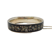 19th Century German Sterling Silver & Black Enamel Mourning Bangle Antique