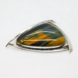 Sterling Silver Tiger's Eye Angular Modernist Brooch & Pendant Vintage c1970