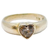 Sterling Silver Paste Heart Solitaire Dress Ring Vintage c1970 Size M 1/2