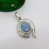 Sterling Silver Doublet Opal Cabochon Drop Charm Pendant Vintage c1970