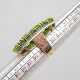 Sterling Silver 21 Peridot & Marcasite Statement Ring Modern c1990 Size L 1/2