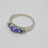 Sterling Silver 3 Stone Tanzanite & Diamond Dress Ring Vintage c1970 Size O 1/2