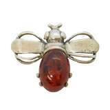 Sterling Silver & Amber Set Bumble Bee Brooch Vintage c1970s