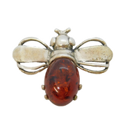 Sterling Silver & Amber Set Bumble Bee Brooch Vintage c1970s