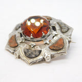 19th Century Scottish Sterling Silver, Agate & Granite Kilt Brooch Antique c1880