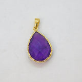 Gold On Sterling Silver Faceted Amethyst Peardrop Pendant Modern c1990s