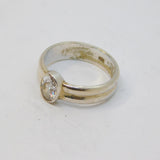 Sterling Silver Spinel Set Double Band Solitaire Ring Vintage c1970 Size L