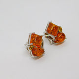 Pair of Sterling Silver Baltic Amber Mixed Shapes Stud Earrings Modern c2000