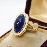 George III 9ct Gold, White Enamel & Blue Cabochon Mourning Ring Antique