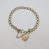 Sterling Silver Heart Padlock Clasp Flat Curb Bracelet Vintage 1979 London
