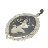 Large Siam Sterling Silver Niello Enamel Dancing Goddess Pendant Antique
