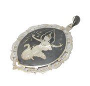 Large Siam Sterling Silver Niello Enamel Dancing Goddess Pendant Antique