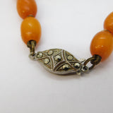 Art Deco Sterling Silver & Graduated Egg-Yolk Amber Necklace Antique c1920s
