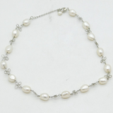 Sterling Silver Pearl Set Floral Pattern Dress Necklace Vintage c1970 42cm