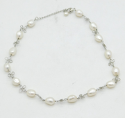 Sterling Silver Pearl Set Floral Pattern Dress Necklace Vintage c1970 42cm