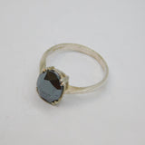 Sterling Silver Faceted Haematite Solitaire Dress Ring Modern 1992 Size O