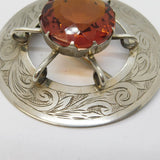 19th Century Large Scottish Silver Plated Citrine Set Kilt Brooch Antique