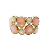 Sterling Silver Pink & White Mother Of Pearl Dress Ring Vintage c2000 Size S