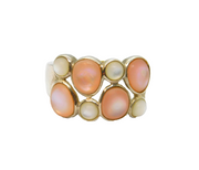 Sterling Silver Pink & White Mother Of Pearl Dress Ring Vintage c2000 Size S