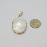 Sterling Silver Mother Of Pearl Shell Oval Form Drop Pendant Modern c1990s