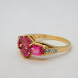 10ct Yellow Gold, Rubellite & Diamond Floral Dress Ring Vintage Birmingham