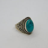 Sterling Silver Cabochon Turquoise Patterned Dress Ring Vintage c1970 Size N