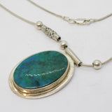 Sterling Silver Raw Turquoise Set Drop Pendant Necklace Vintage c1980
