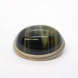 Sterling Silver Mounted Cats Eye Cabochon Dress Brooch Pin Vintage c1970