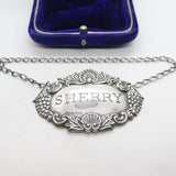 Sterling Silver Shell & Vine Pattern Sherry Decanter Label 1991 Birmingham