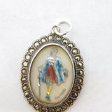 Sterling Silver Marcasite Regency Figure Charm Pendant Antique c1930s TLM