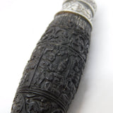 19th Century Indian Sterling Silver Carved Wooden Needle Case Antique c1860s