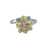 Sterling Silver Colourful Crystal Modernist Dress Ring Modern c1990 Size P 1/2
