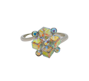 Sterling Silver Colourful Crystal Modernist Dress Ring Modern c1990 Size P 1/2