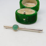 Sterling Silver & Cabochon Jadeite Bar Brooch Vintage 1981 London