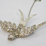 Large 19th Century Sterling Silver Paste Set Swallow Sweetheart Brooch Antique