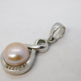 Sterling Silver Cultured Pearl & Paste Set Drop Charm Pendant Vintage c1970