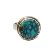 Sterling Silver Round Turquoise Studio Style Chunky Ring Vintage c1990 Size Q