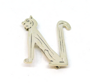 Sterling Silver Modernist Cat Design Initial N Brooch Vintage c1970
