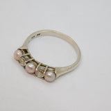 Sterling Silver 3 Button Pearl & 2 Spinel Dress Band Ring Vintage c1970 Size R