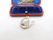 Sterling Silver Good Luck Horseshoe Crystal Ball Charm Pendant Vintage c1970