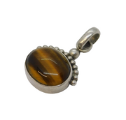 Sterling Silver, Tiger's Eye Drop Pendant Fob Vintage c1970s