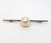 Sterling Silver Large Simulated Pearl Bar Brooch Antique c1920 Art Deco