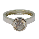 Sterling Silver Modernist Round CZ Solitaire Dress Ring Vintage c1970 Size L