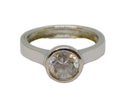 Sterling Silver Modernist Round CZ Solitaire Dress Ring Vintage c1970 Size L
