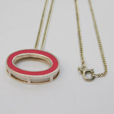 Sterling Silver & Pink Enamel Oval Drop Pendant Vintage c1970s