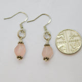 Pair of Sterling Silver Rose Quartz Beaded Hook Drop Earrings Vintage c1970