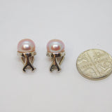 Pair of Sterling Silver Pink Button Pearl Clip On Earrings Contemporary c2000