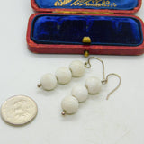 Sterling Silver and White Ceramic Beads Dangle Earrings Vintage c1970