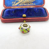 Sterling Silver Coloured Glass Green Bead Charm Pendant Vintage c1970