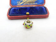 Sterling Silver Coloured Glass Green Bead Charm Pendant Vintage c1970